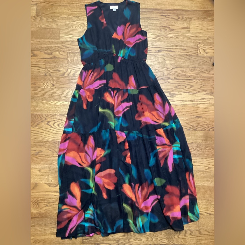 Robbie Bee Empire waist sleeveless Wedding Guest midi dress black floral size 12 - Picture 6 of 13